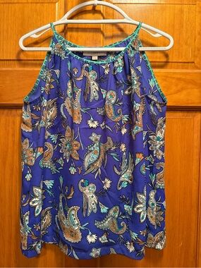 LOFT Royal Blue Paisley Halter Camisole with Turquoise Trim